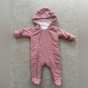Cozy Hooded Ribbed Baby One-Piece in Dusty Pink